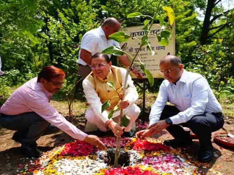 मुख्यमंत्री आवास परिसर स्थित राजकीय उद्यान, सर्किट हाउस देहरादून में कृष्णा वट के पौधे का रोपण किया CM धामी ने